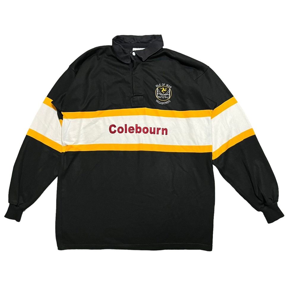 Halbro Rugby Imports Black Yellow Striped Long Sleeve Polo Shirt Men’s 44